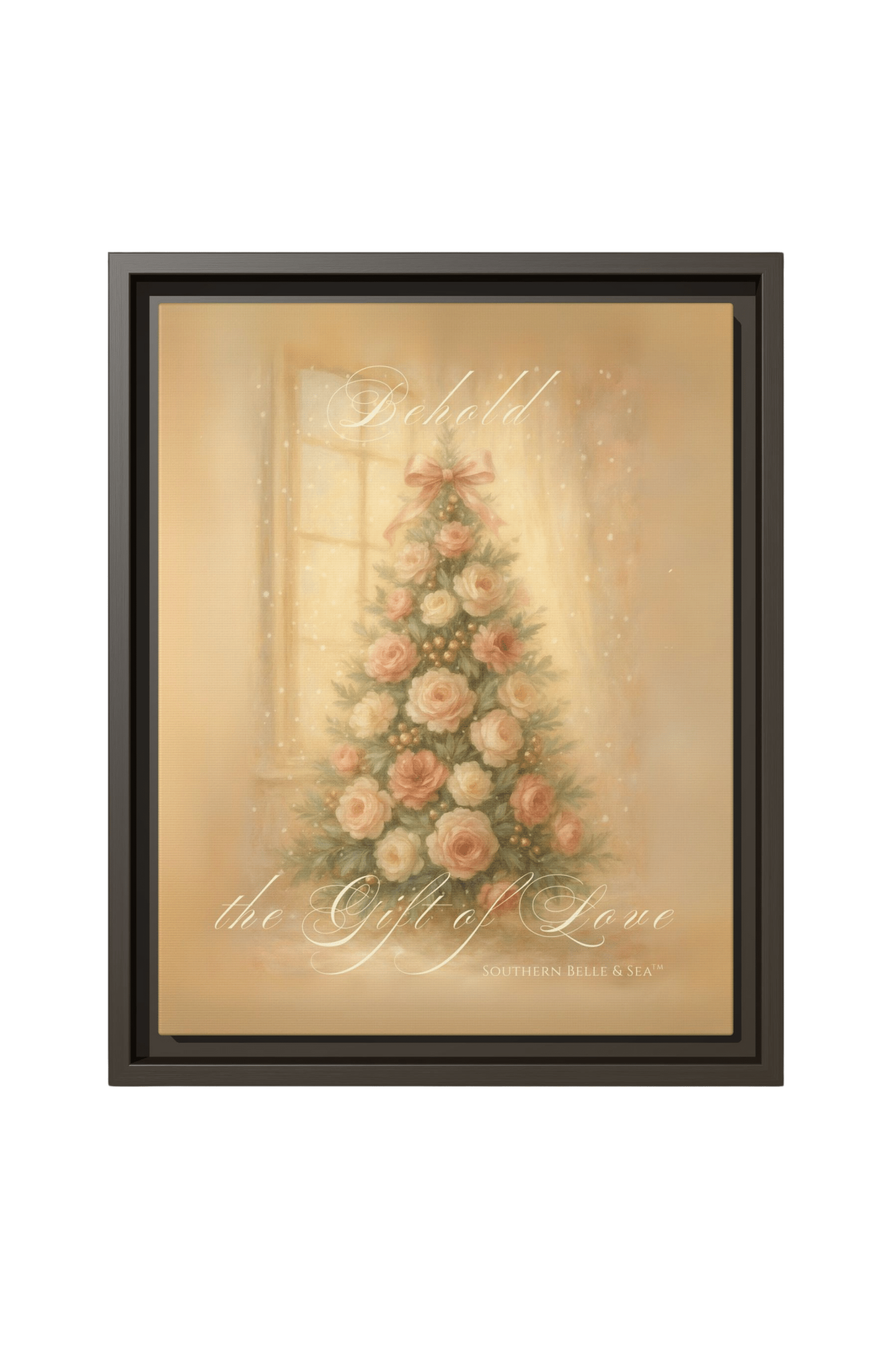 Behold the Gift of Love — Gold Christmas Tree Framed Canvas | Southern Belle & Sea™ - Southern Belle & Sea