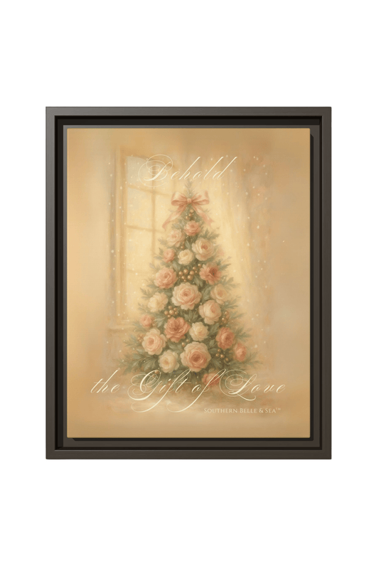 Behold the Gift of Love — Gold Christmas Tree Framed Canvas | Southern Belle & Sea™ - Southern Belle & Sea