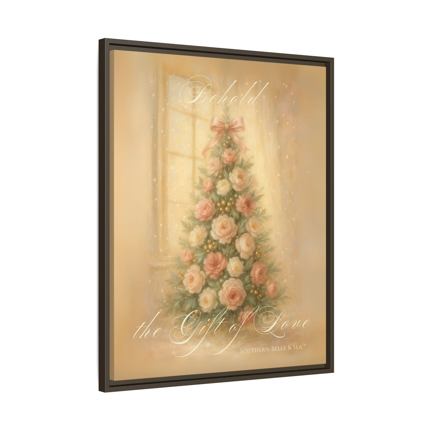 Behold the Gift of Love — Gold Christmas Tree Framed Canvas | Southern Belle & Sea™ - Southern Belle & Sea