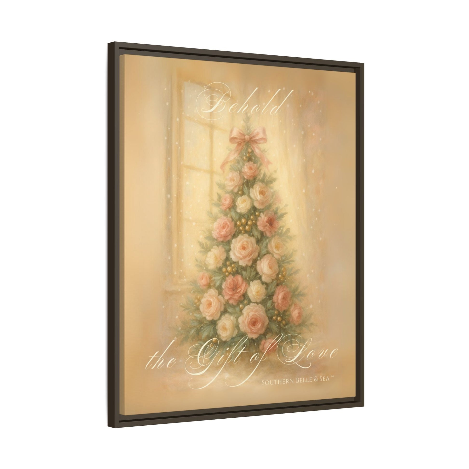 Behold the Gift of Love — Gold Christmas Tree Framed Canvas | Southern Belle & Sea™ - Southern Belle & Sea