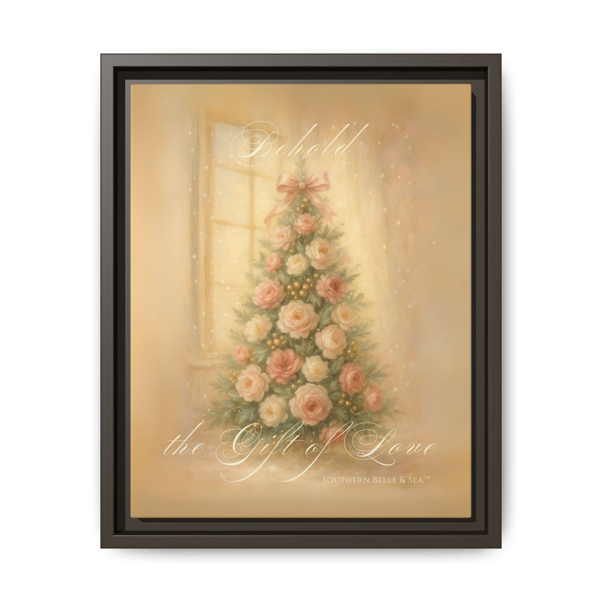 Behold the Gift of Love — Gold Christmas Tree Framed Canvas | Southern Belle & Sea™ - Southern Belle & Sea