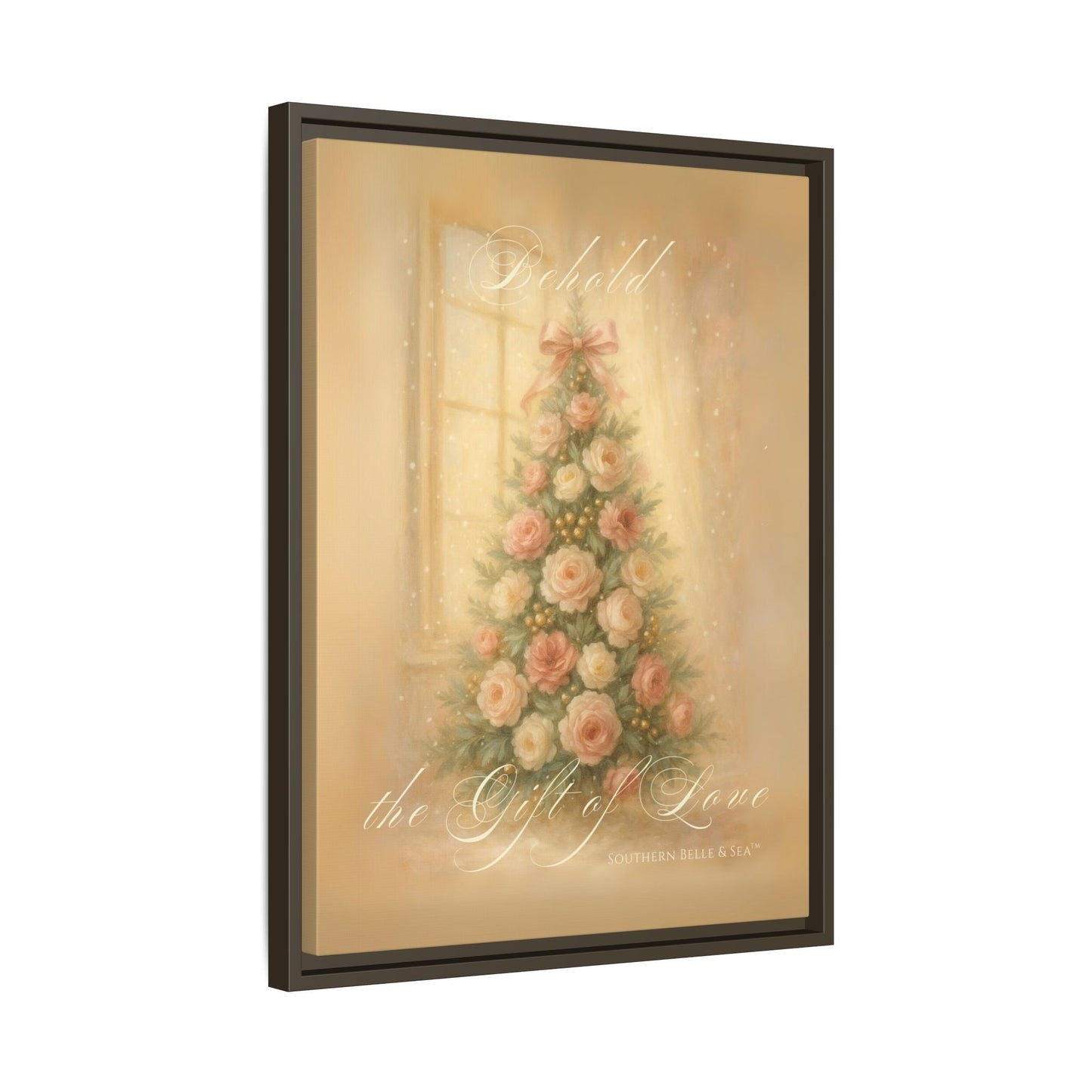 Behold the Gift of Love — Gold Christmas Tree Framed Canvas | Southern Belle & Sea™ - Southern Belle & Sea