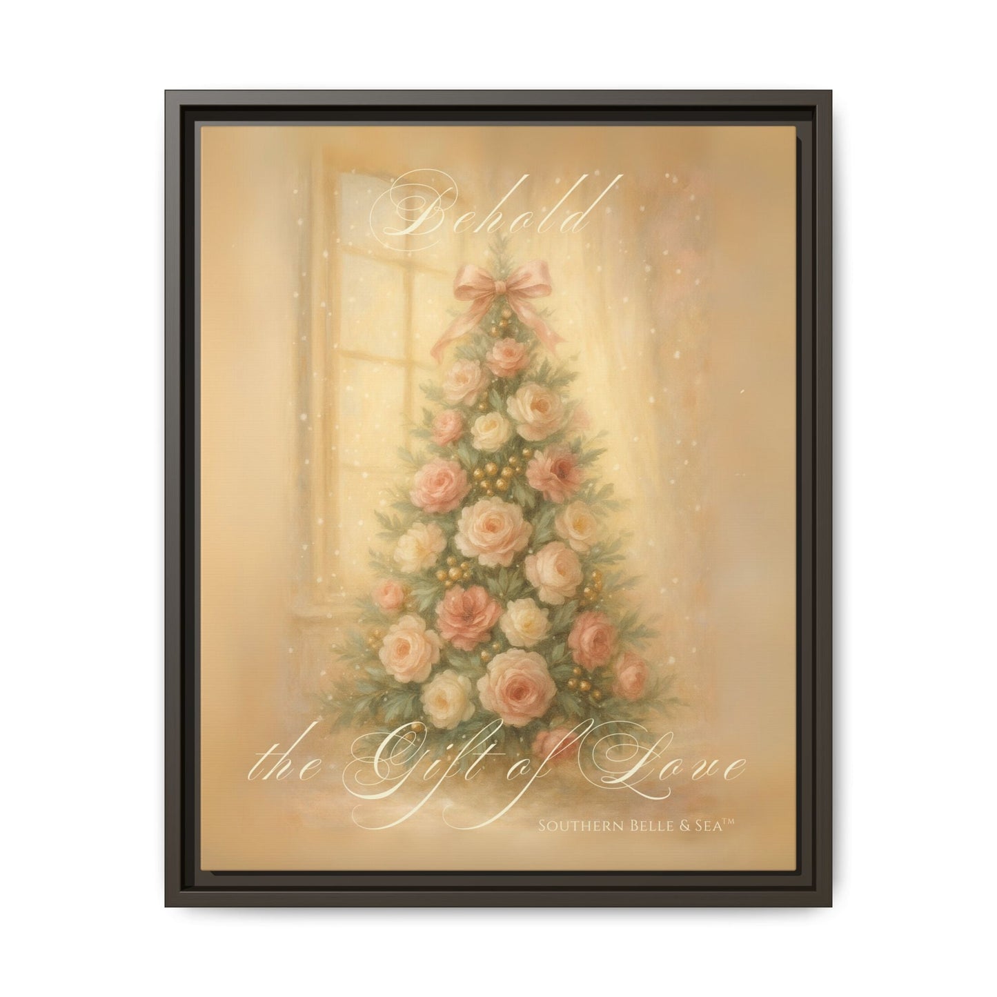 Behold the Gift of Love — Gold Christmas Tree Framed Canvas | Southern Belle & Sea™ - Southern Belle & Sea