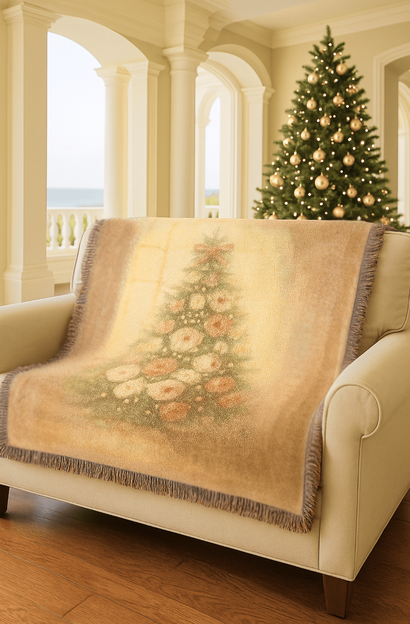 Behold the Gift of Love — Gold Christmas Tree Woven Blanket | Southern Belle & Sea™ - Southern Belle & Sea
