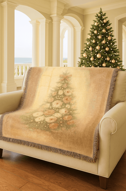 Behold the Gift of Love — Gold Christmas Tree Woven Blanket | Southern Belle & Sea™ - Southern Belle & Sea