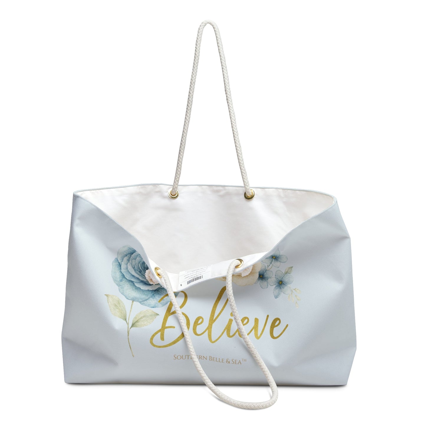BELIEVE Blue & Yellow Floral Weekender Tote — Savannah Garden Rose Series | Southern Belle & Sea™ - Southern Belle & Sea