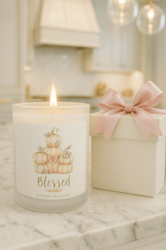 BLESSED Candle (Pink Pumpkin Floral) — Virtue Collection | Southern Belle & Sea™ - Southern Belle & Sea