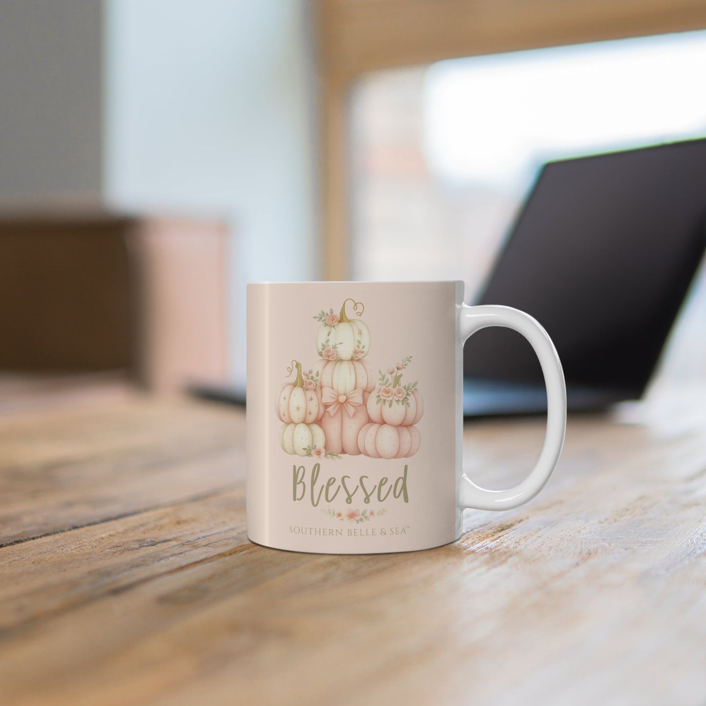 BLESSED Mug (Pink Pumpkin Floral) — Virtue Collection | Southern Belle & Sea™ - Southern Belle & Sea