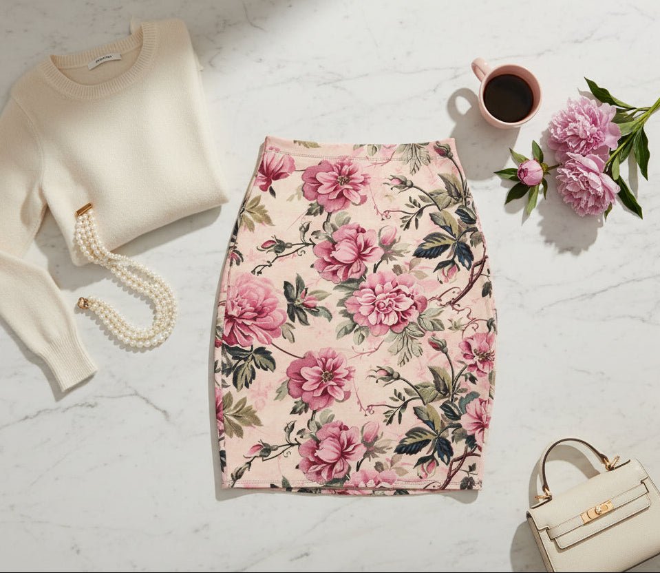 Blossoms in Grace Floral Pencil Skirt — Romantic Spring Skirt, Elegant Feminine Style | Southern Belle & Sea™ - Southern Belle & Sea