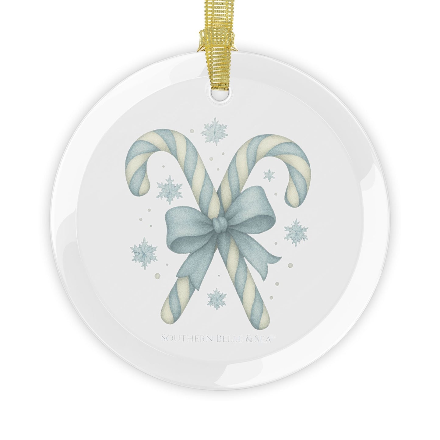 Blue Candy Canes & Bow Glass Ornament — Classic Noel Edition | Southern Belle & Sea™ - Southern Belle & Sea