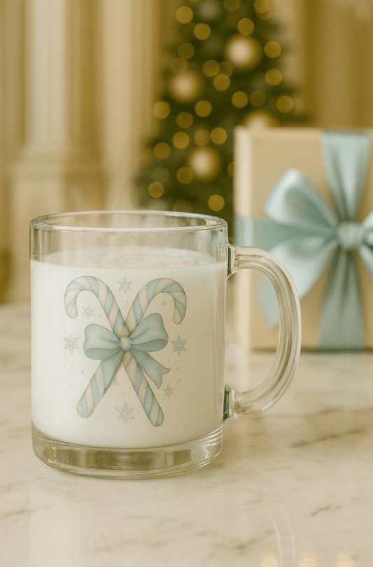 Blue Double Candy Cane Clear Glass Mug — Classic Noel Edition | Southern Belle & Sea™ - Southern Belle & Sea