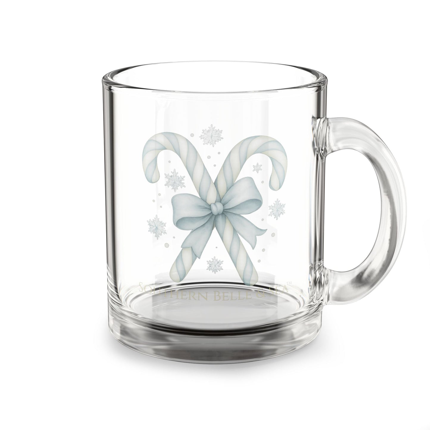 Blue Double Candy Cane Clear Glass Mug — Classic Noel Edition | Southern Belle & Sea™ - Southern Belle & Sea