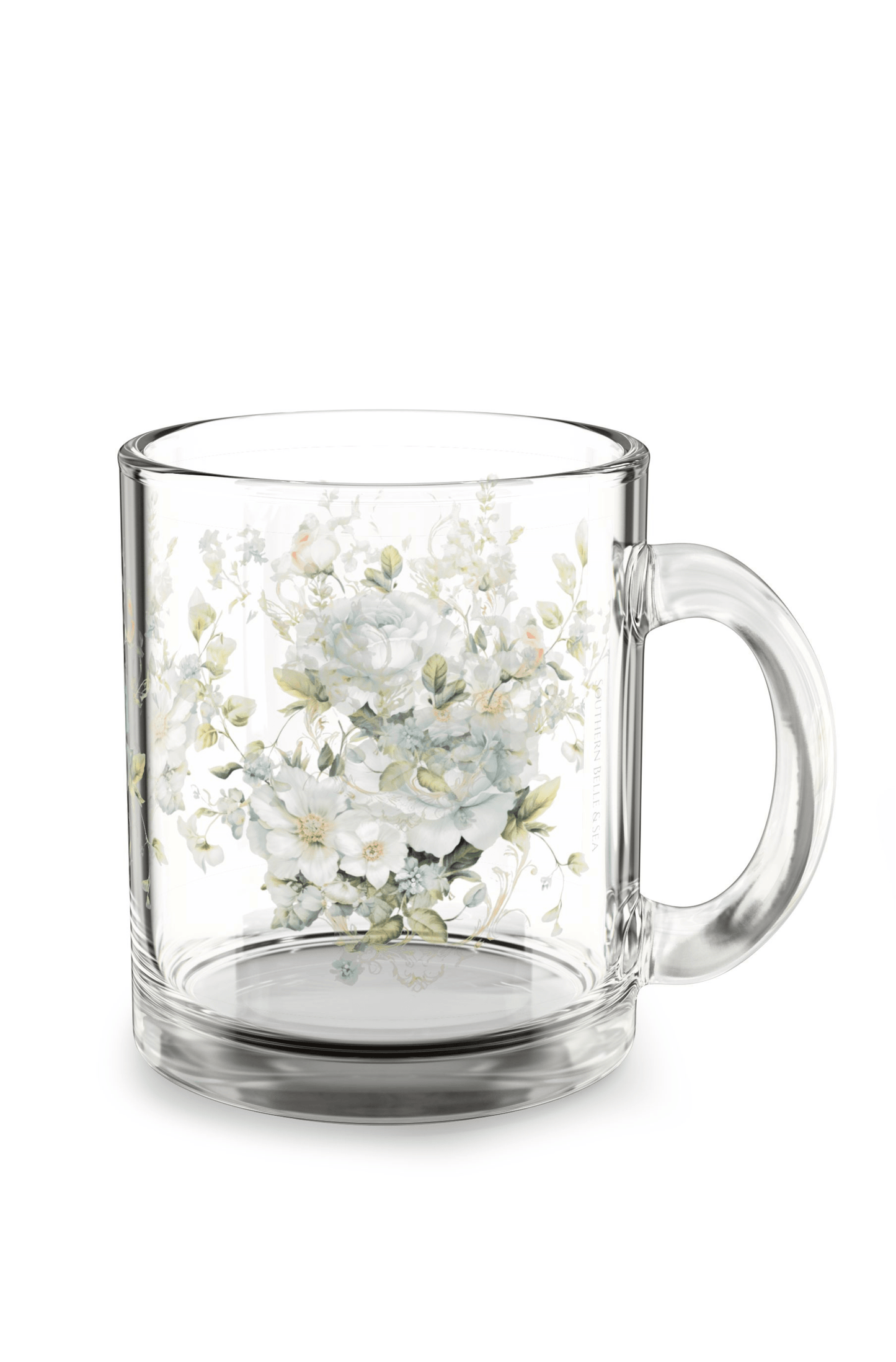 Blue Floral Glass Mug (10oz) — Floral Elegance Series | Southern Belle & Sea™ - Southern Belle & Sea