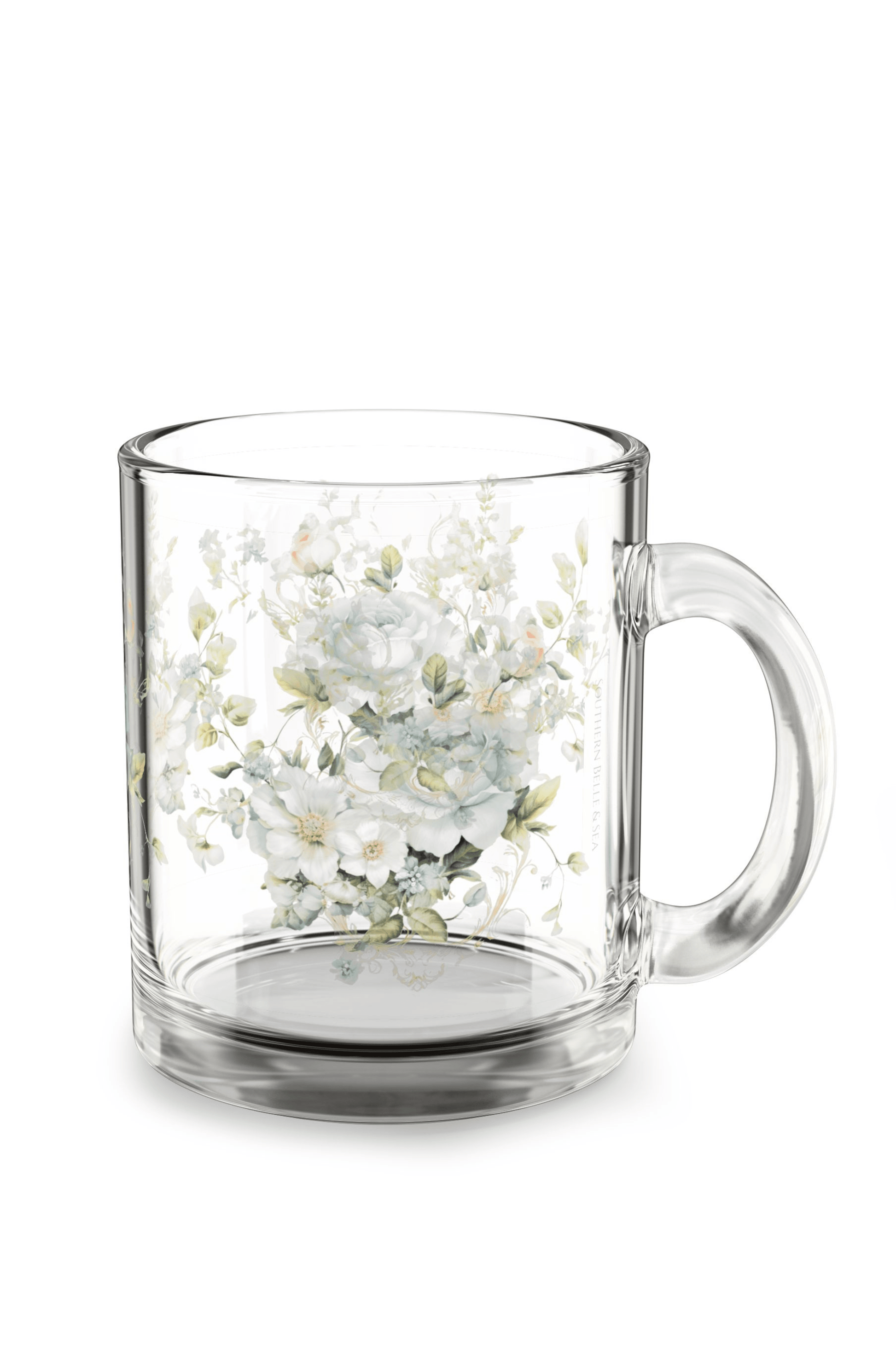 Blue Floral Glass Mug (10oz) — Floral Elegance Series | Southern Belle & Sea™ - Southern Belle & Sea