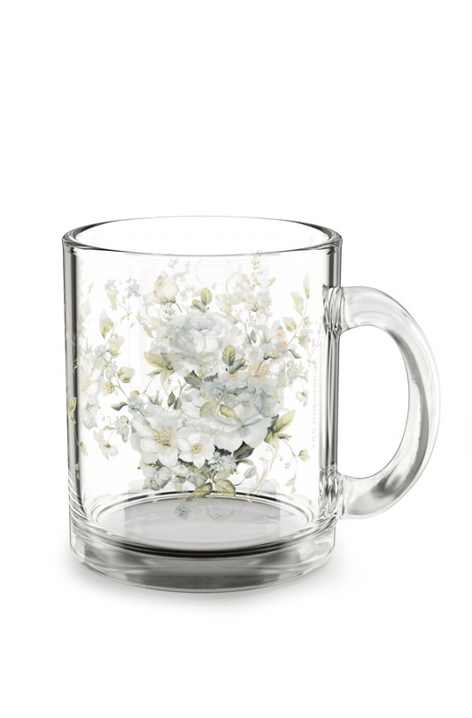 Blue Floral Glass Mug (10oz) — Floral Elegance Series | Southern Belle & Sea™ - Southern Belle & Sea