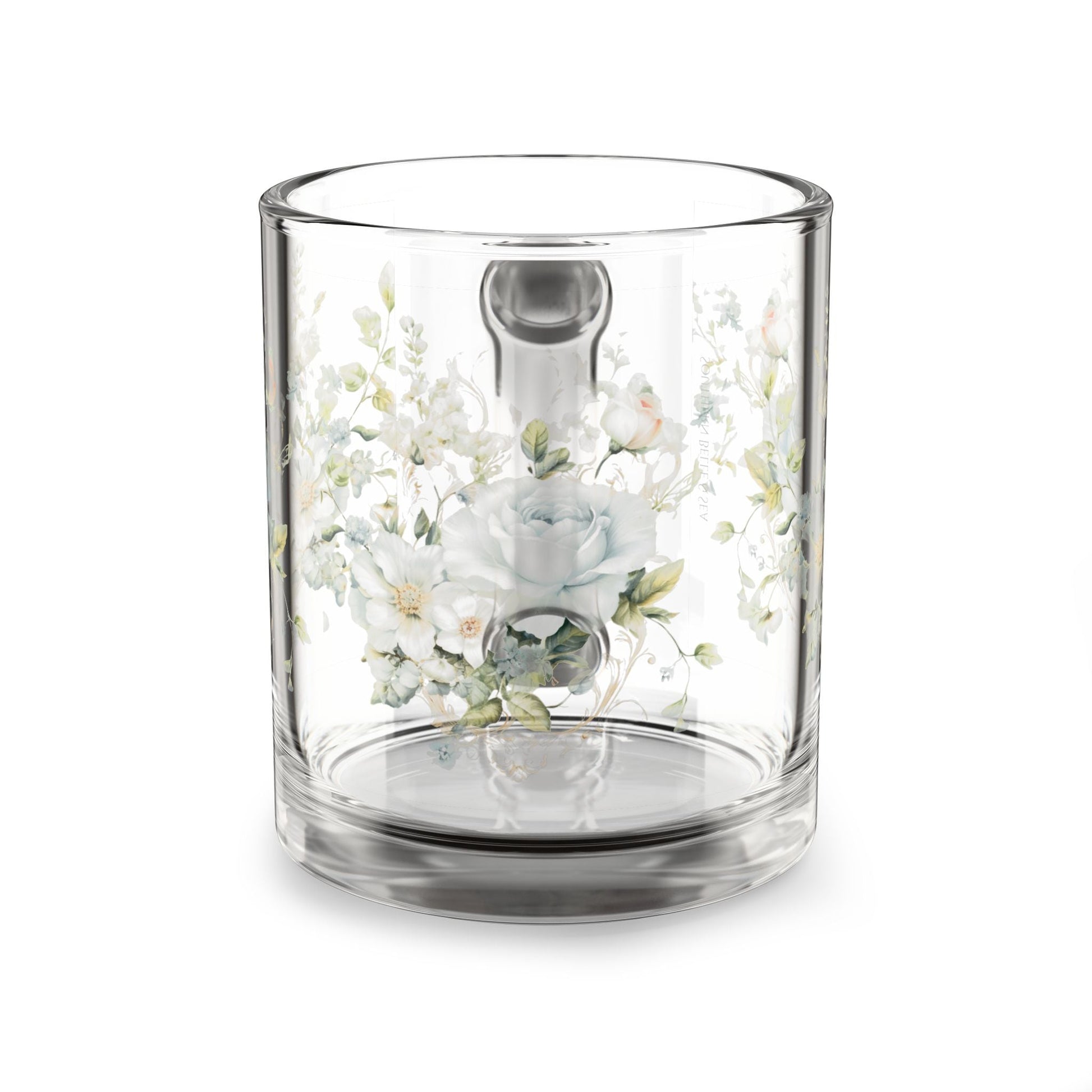 Blue Floral Glass Mug (10oz) — Floral Elegance Series | Southern Belle & Sea™ - Southern Belle & Sea