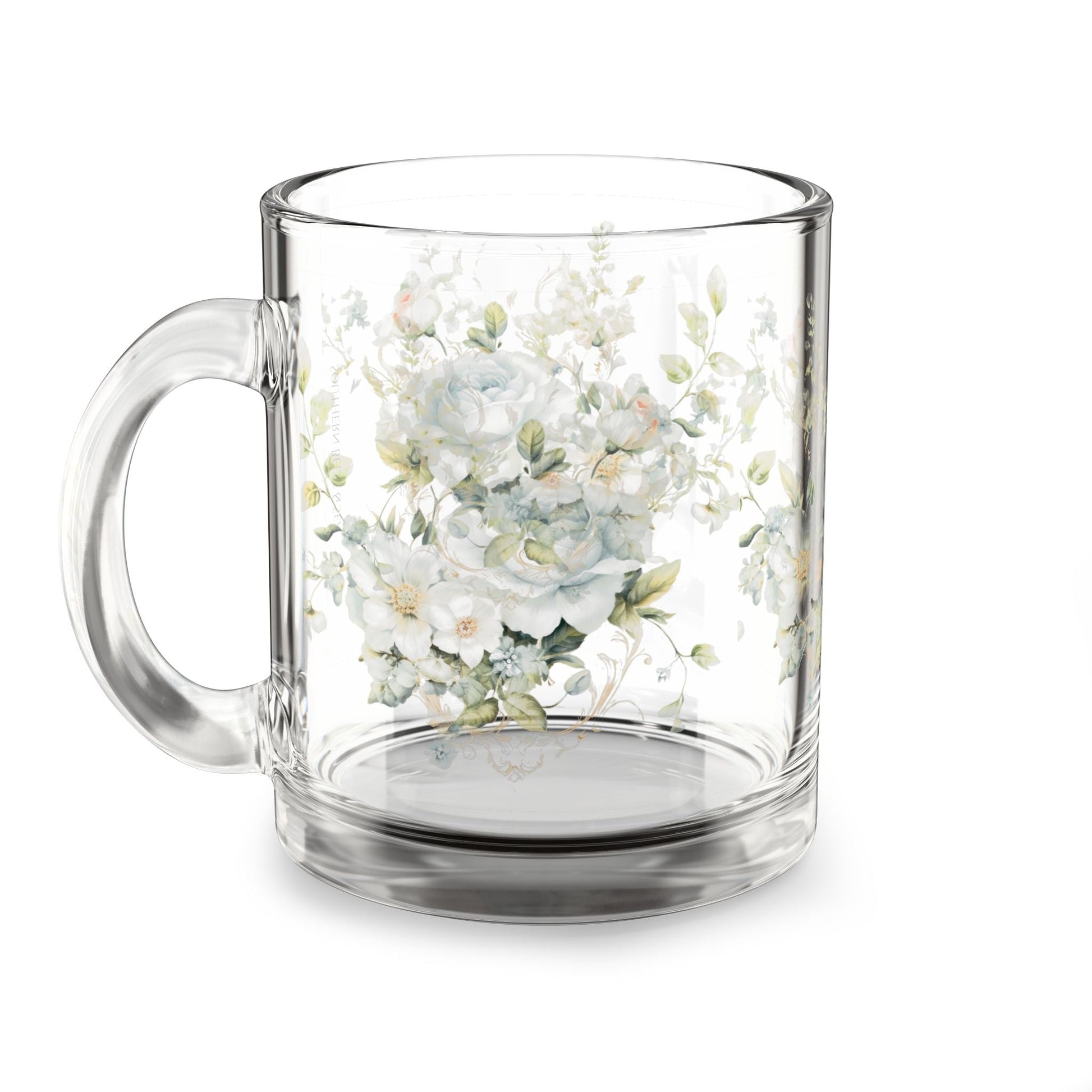 Blue Floral Glass Mug (10oz) — Floral Elegance Series | Southern Belle & Sea™ - Southern Belle & Sea