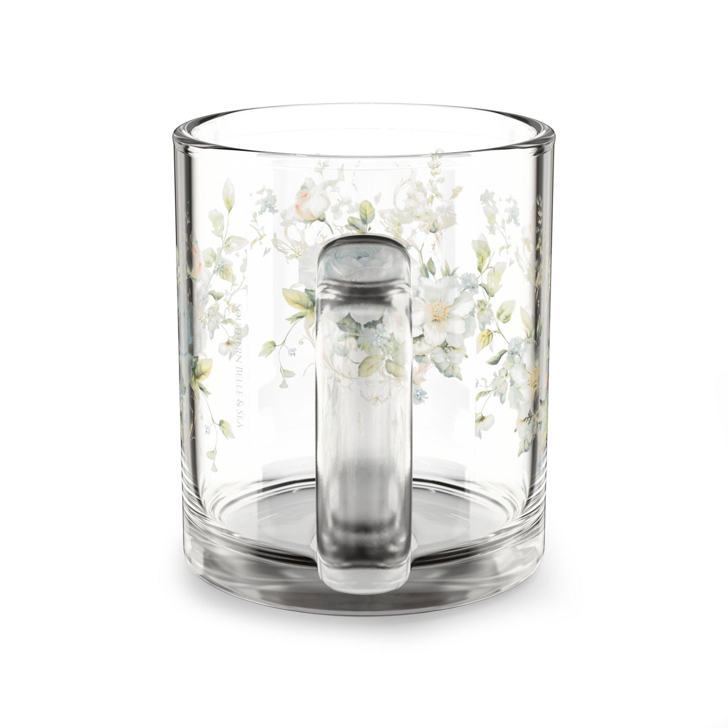 Blue Floral Glass Mug (10oz) — Floral Elegance Series | Southern Belle & Sea™ - Southern Belle & Sea