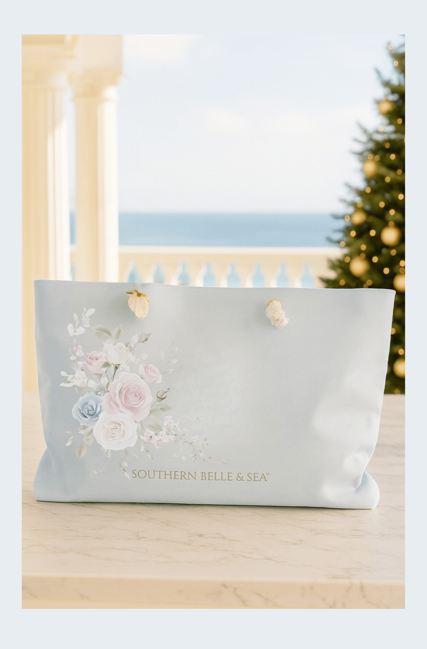 Blue Rose & Ivory Bloom Weekender Tote — Rachel Grace Collection™ | Southern Belle & Sea™ - Southern Belle & Sea