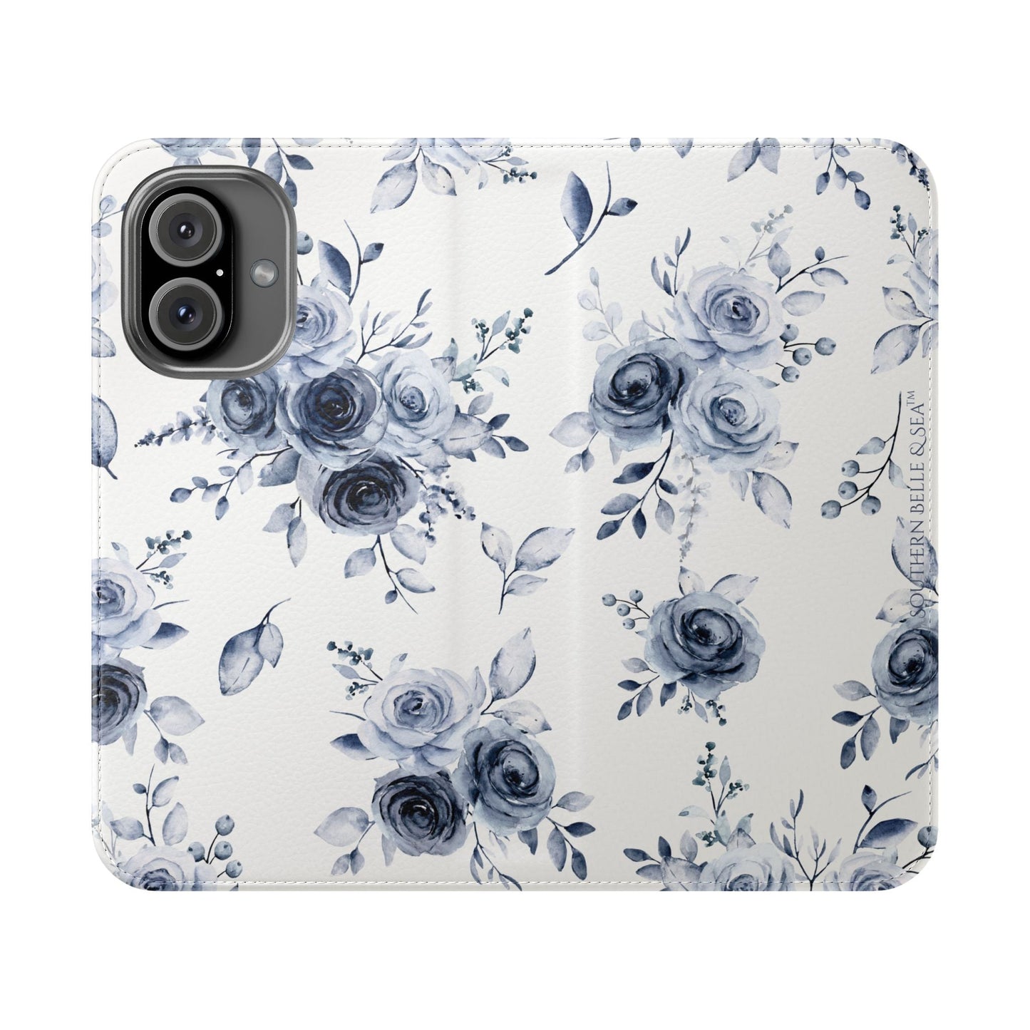 Blue Willow Rose iPhone Flip Case — Blue Willow Rose Collection | Southern Belle & Sea™ - Southern Belle & Sea