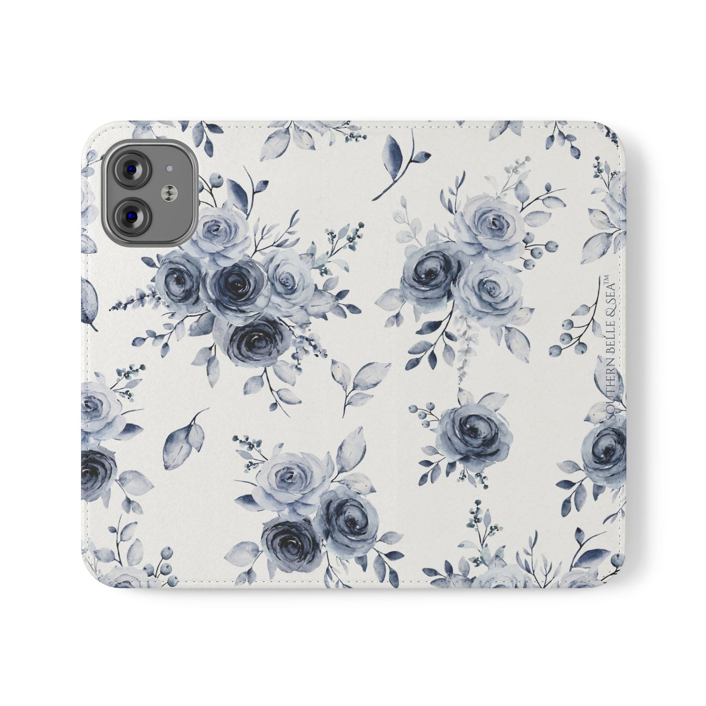Blue Willow Rose iPhone Flip Case — Blue Willow Rose Collection | Southern Belle & Sea™ - Southern Belle & Sea