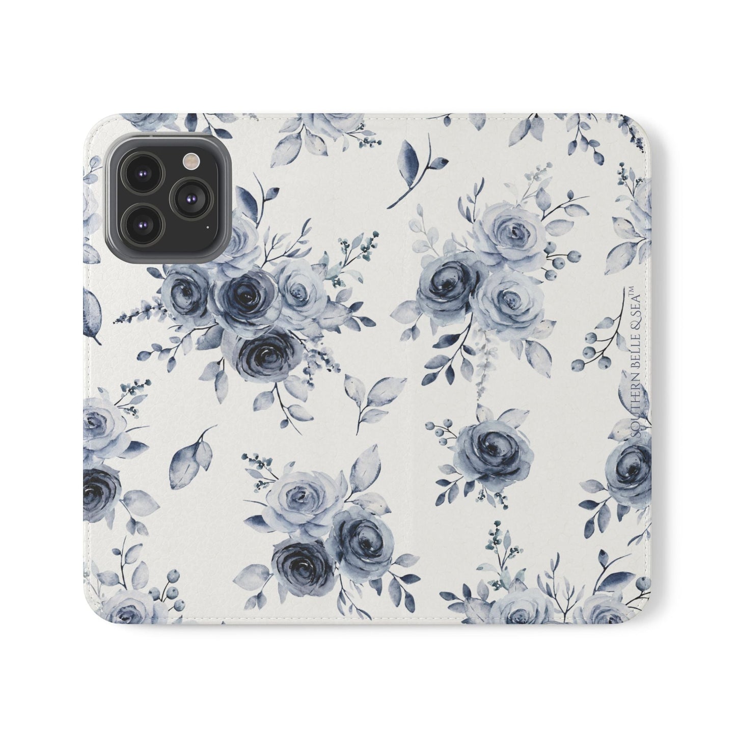 Blue Willow Rose iPhone Flip Case — Blue Willow Rose Collection | Southern Belle & Sea™ - Southern Belle & Sea