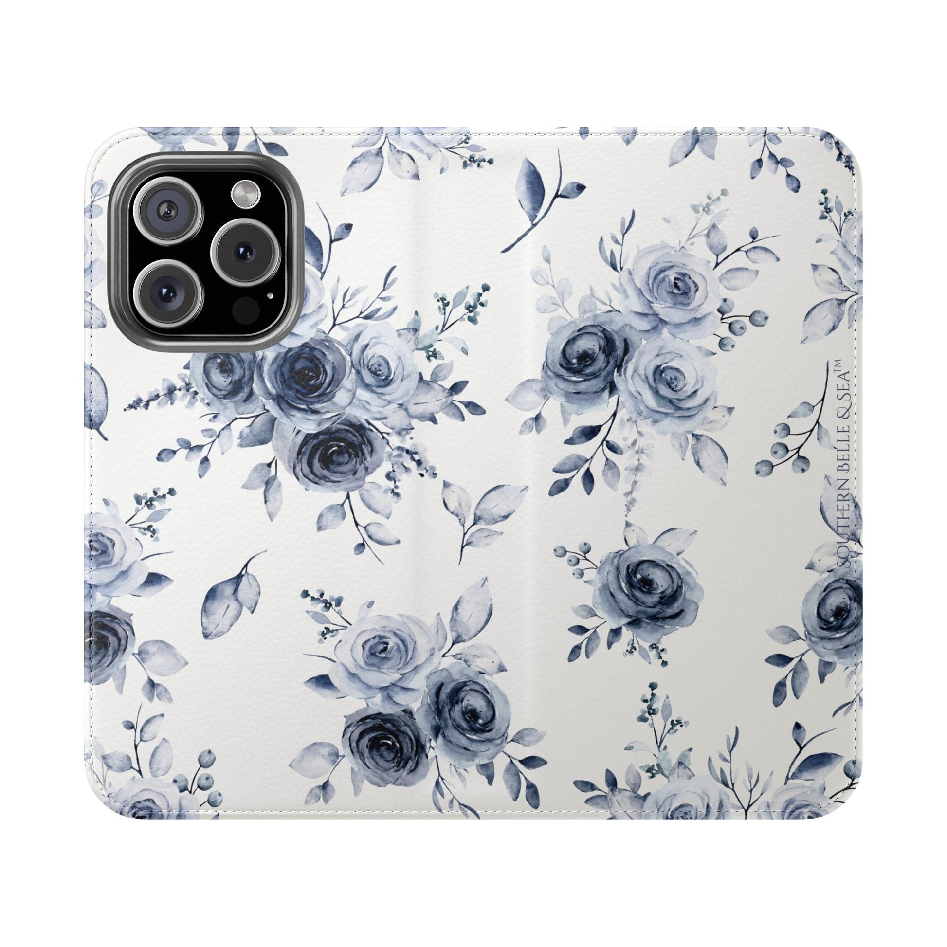 Blue Willow Rose iPhone Flip Case — Blue Willow Rose Collection | Southern Belle & Sea™ - Southern Belle & Sea