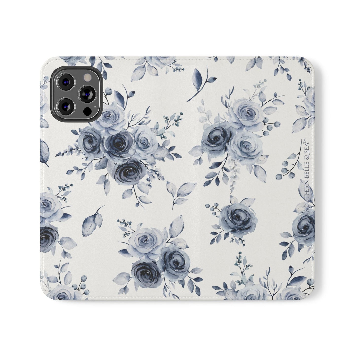Blue Willow Rose iPhone Flip Case — Blue Willow Rose Collection | Southern Belle & Sea™ - Southern Belle & Sea