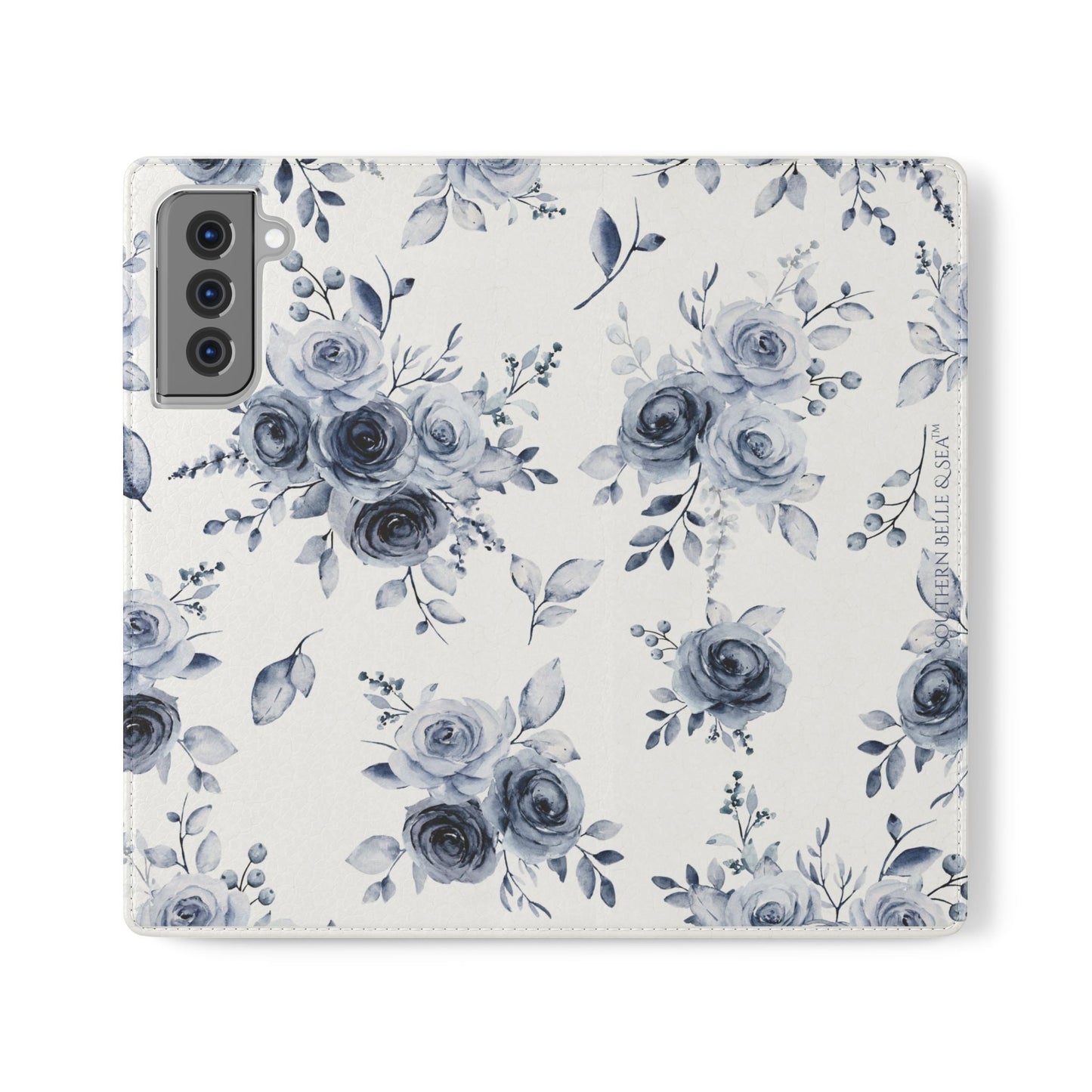 Blue Willow Rose iPhone Flip Case — Blue Willow Rose Collection | Southern Belle & Sea™ - Southern Belle & Sea
