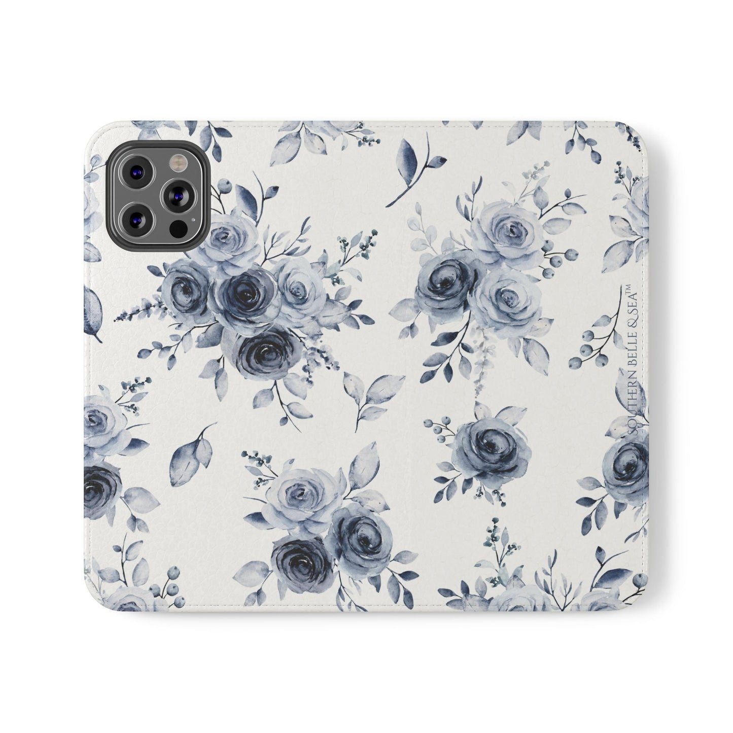 Blue Willow Rose iPhone Flip Case — Blue Willow Rose Collection | Southern Belle & Sea™ - Southern Belle & Sea