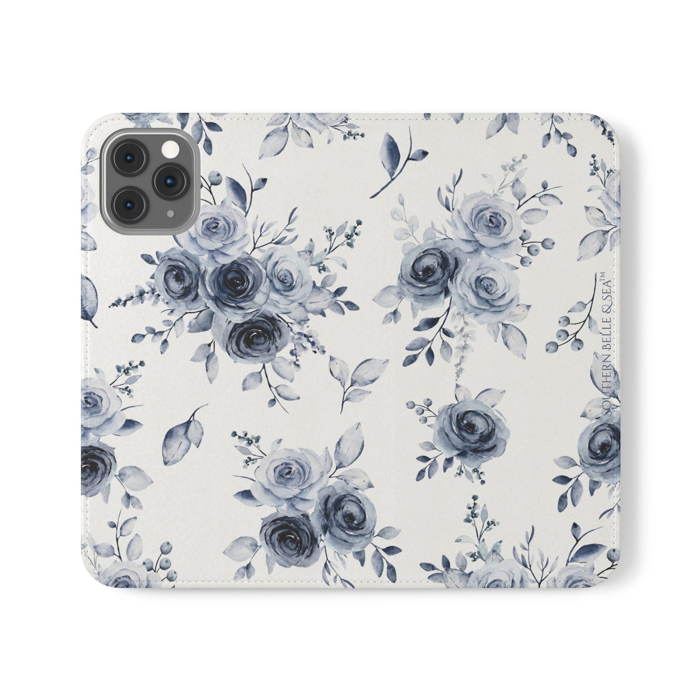 Blue Willow Rose iPhone Flip Case — Blue Willow Rose Collection | Southern Belle & Sea™ - Southern Belle & Sea