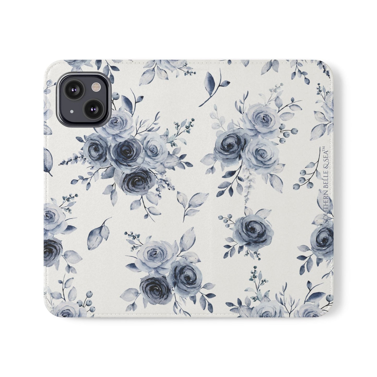 Blue Willow Rose iPhone Flip Case — Blue Willow Rose Collection | Southern Belle & Sea™ - Southern Belle & Sea