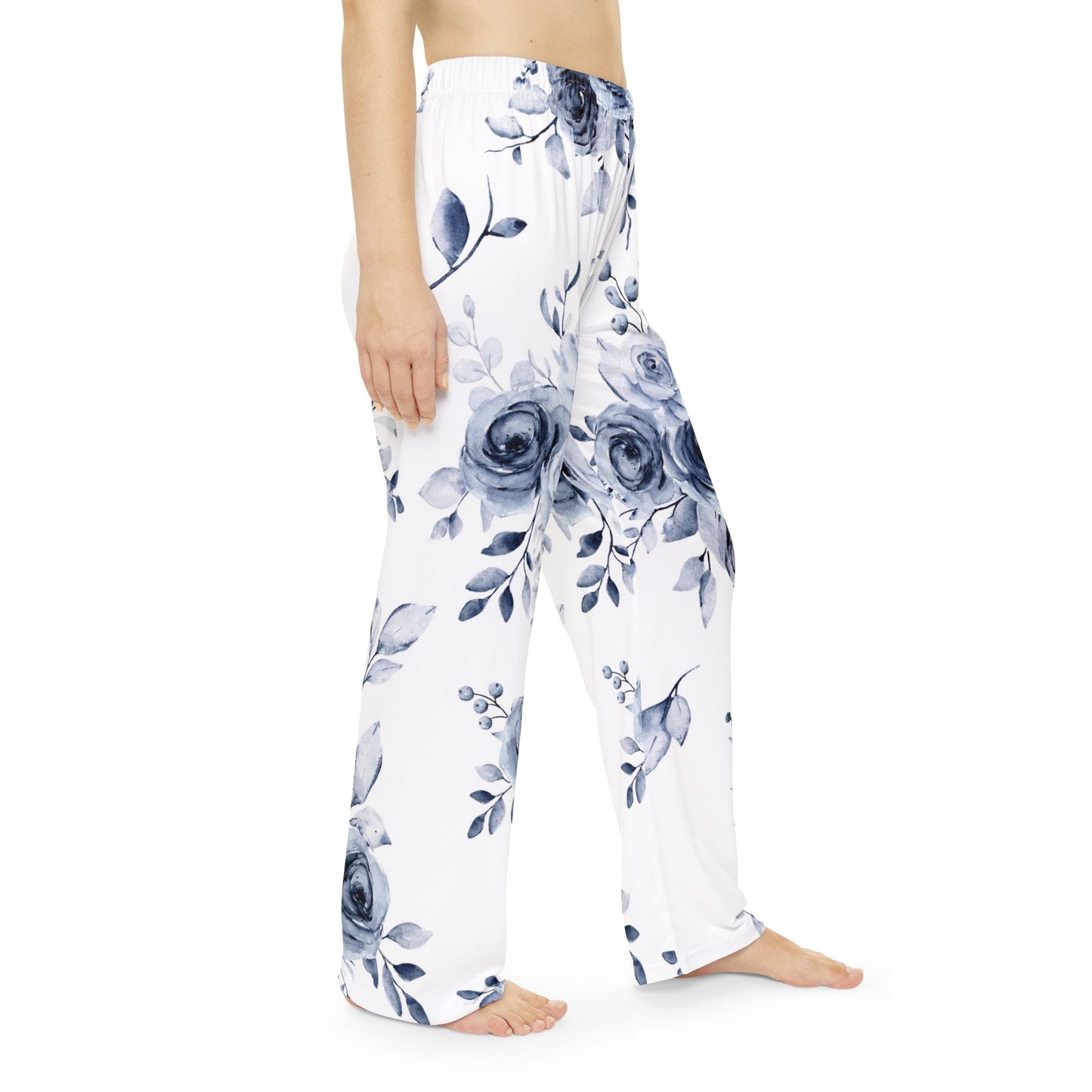  Blue Willow Rose lounge pajama pants styled with matching crewneck shirt, Southern Belle & Sea™