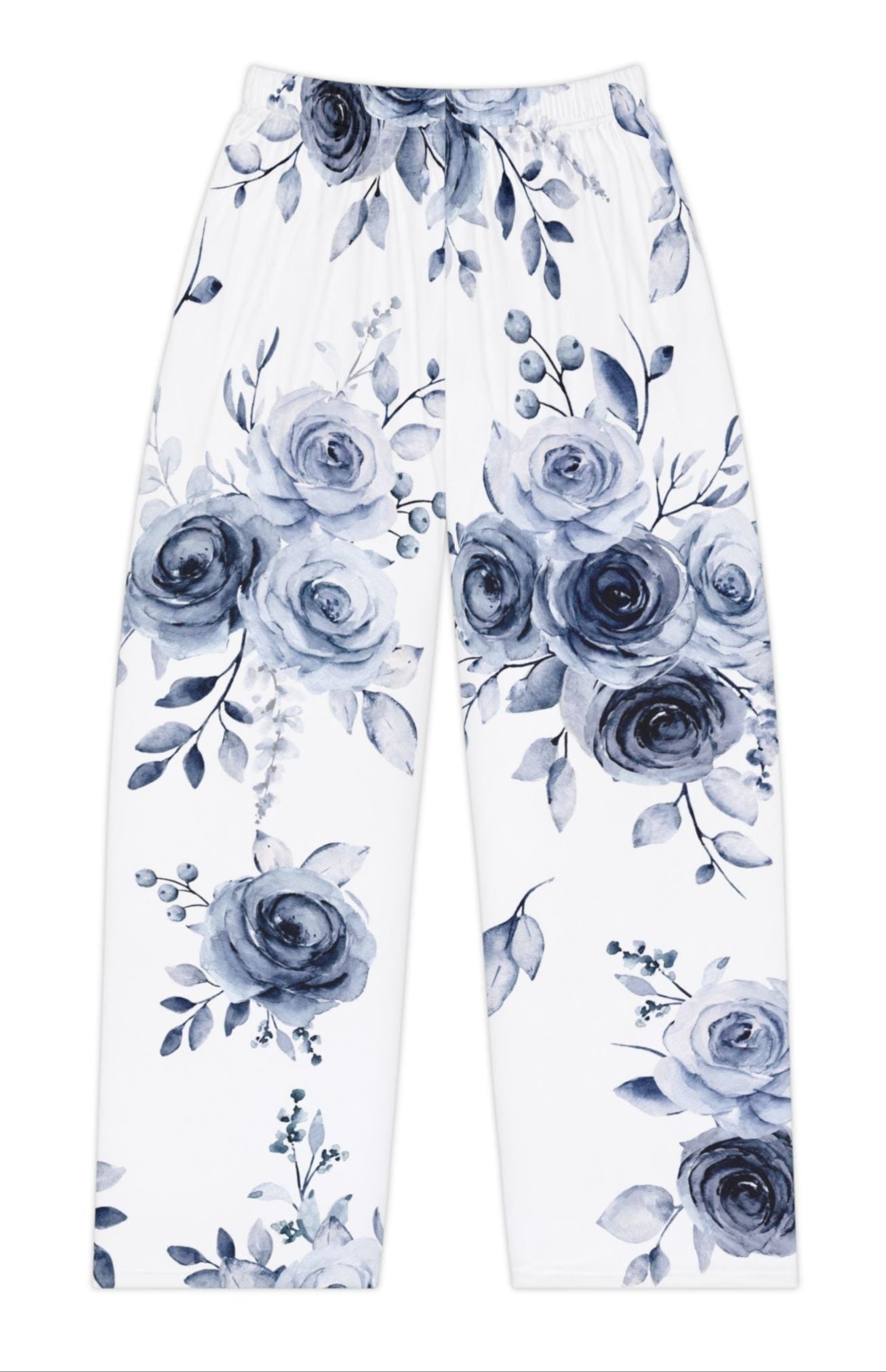 Southern Belle & Sea™ women’s lounge pajama pants in Blue Willow Rose floral design, cozy and elegant sleepwear