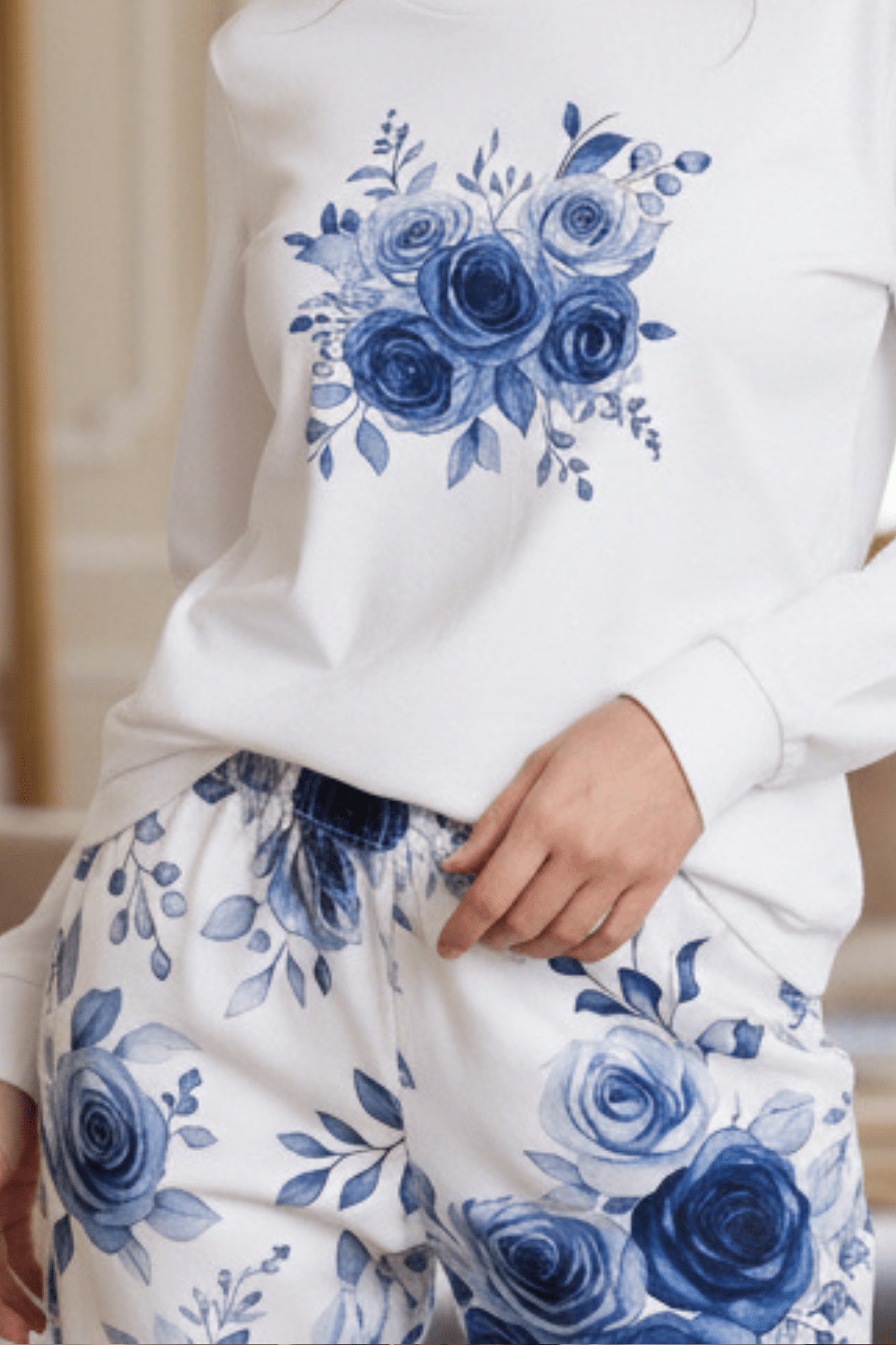Blue Willow Rose Lounge Pants (Women’s Pajamas) — Blue Willow Rose Collection | Southern Belle & Sea™ - Southern Belle & Sea