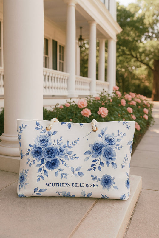 Blue Willow Rose Weekender Tote — Blue Willow Rose Collection | Southern Belle & Sea™ - Southern Belle & Sea
