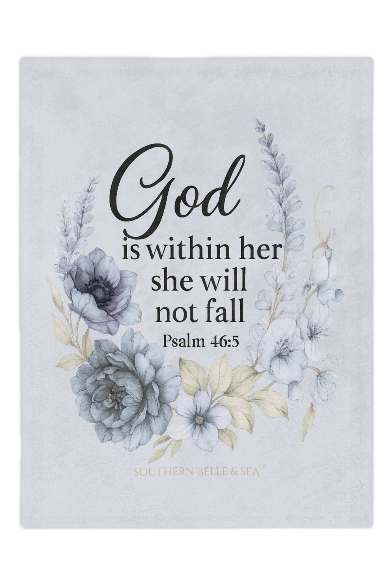 Southern Belle & Sea™ God Is Within Her blue floral fleece blanket faith gift