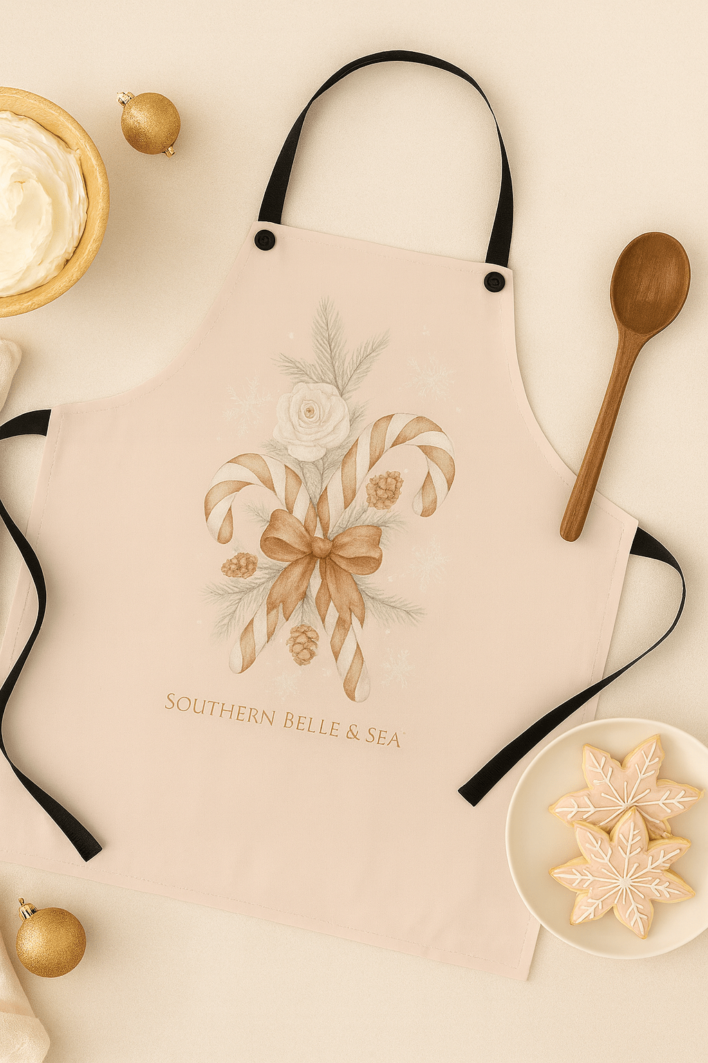 Candy Cane Blush Pink Apron — Winter Grace Edition | Southern Belle & Sea™ - Southern Belle & Sea