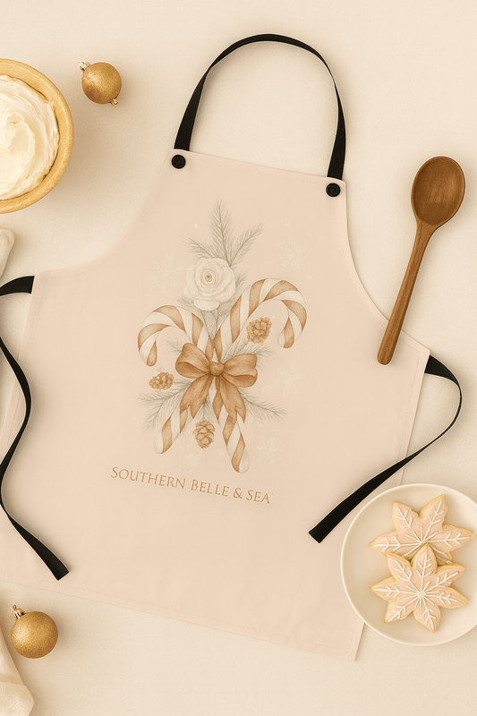 Candy Cane Blush Pink Apron — Winter Grace Edition | Southern Belle & Sea™ - Southern Belle & Sea