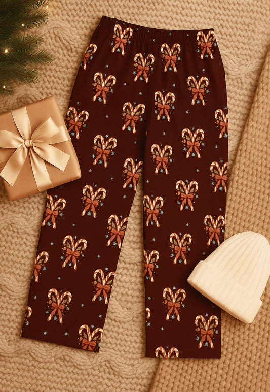 Candy Cane Burgundy Lounge Pants — Classic Noel Edition | Southern Belle & Sea™ - Southern Belle & Sea