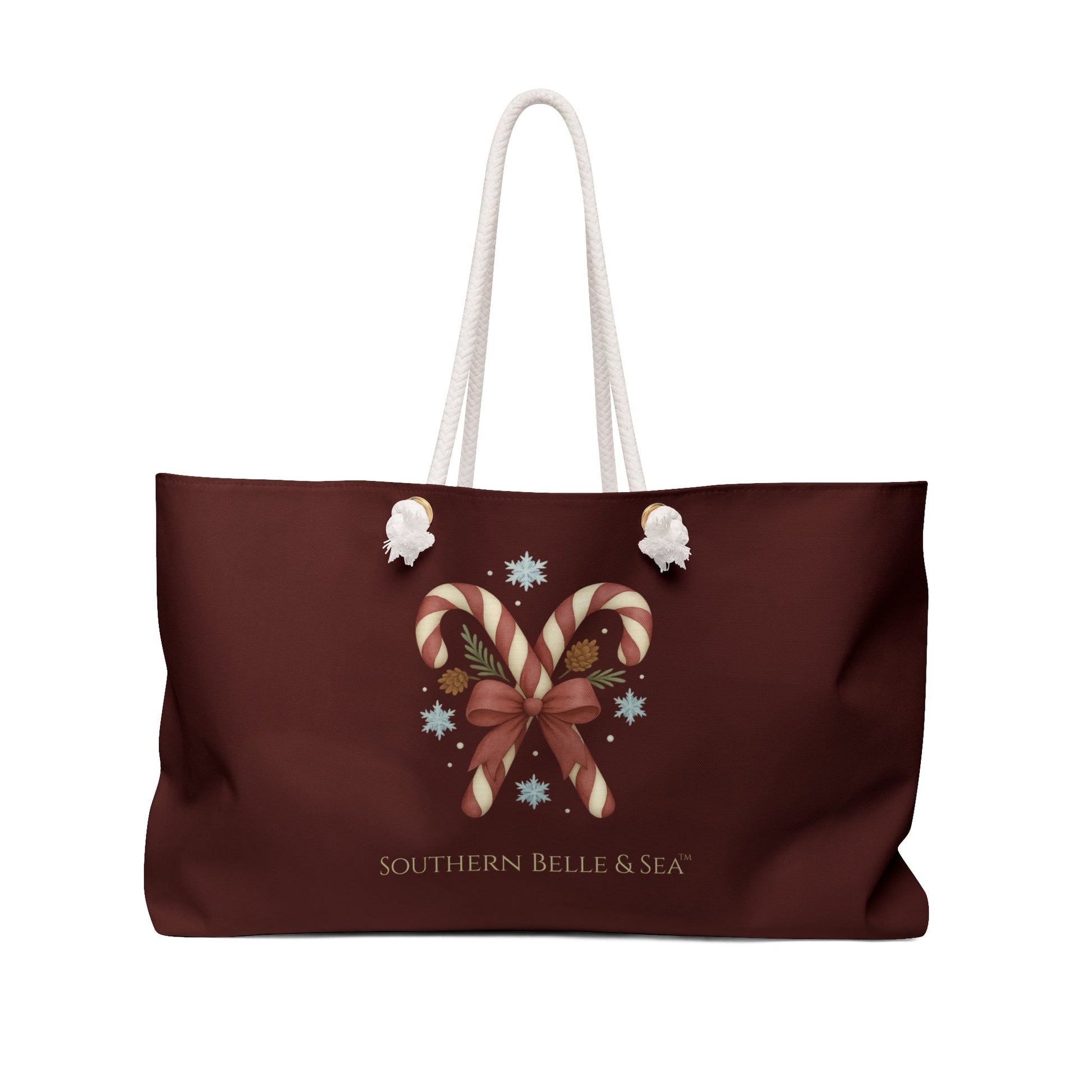 Candy Cane Burgundy Weekender Tote Bag — Classic Noel Edition | Southern Belle & Sea™ - Southern Belle & Sea