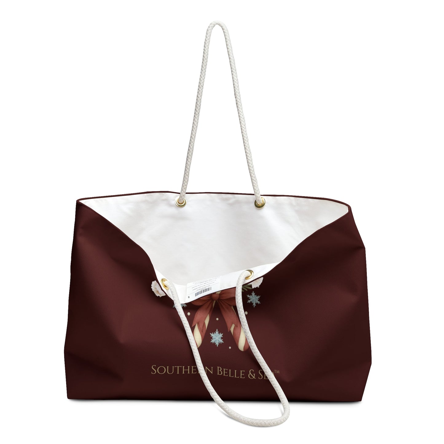 Candy Cane Burgundy Weekender Tote Bag — Classic Noel Edition | Southern Belle & Sea™ - Southern Belle & Sea