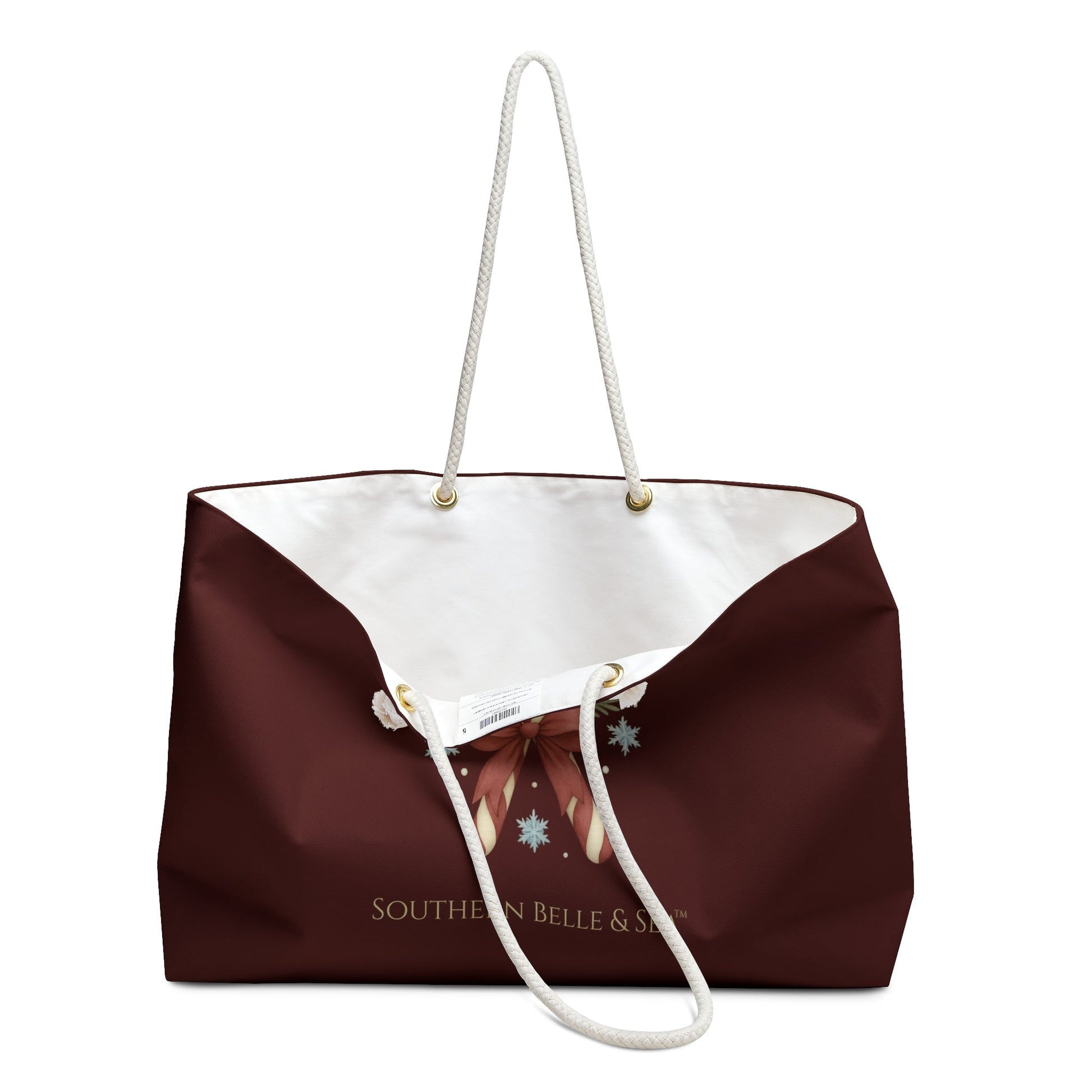 Candy Cane Burgundy Weekender Tote Bag — Classic Noel Edition | Southern Belle & Sea™ - Southern Belle & Sea