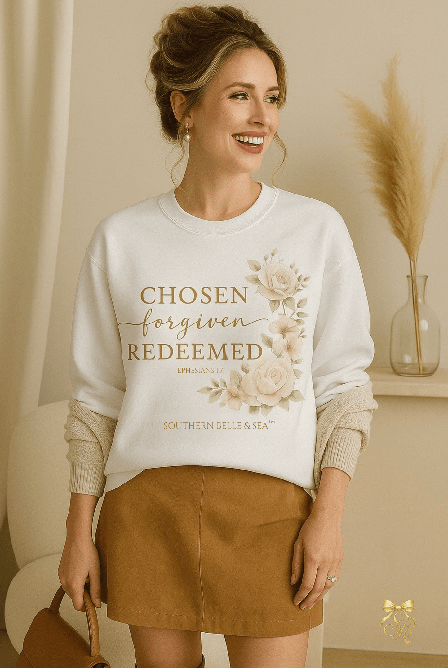 Chosen, Forgiven, Redeemed Sweatshirt — Southern Summer Roses | Southern Belle & Sea™ - Southern Belle & Sea