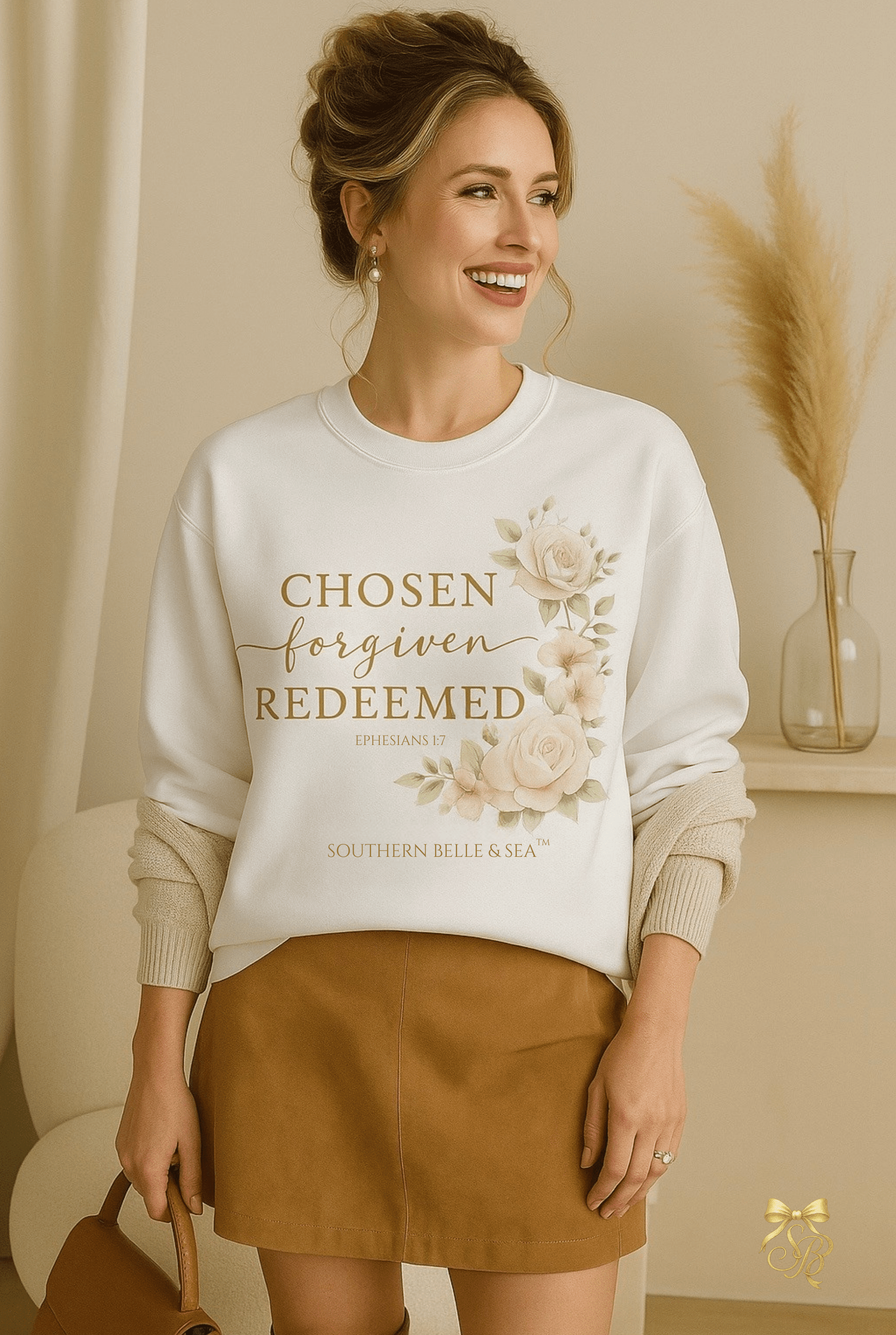 Chosen, Forgiven, Redeemed Sweatshirt — Southern Summer Roses | Southern Belle & Sea™ - Southern Belle & Sea