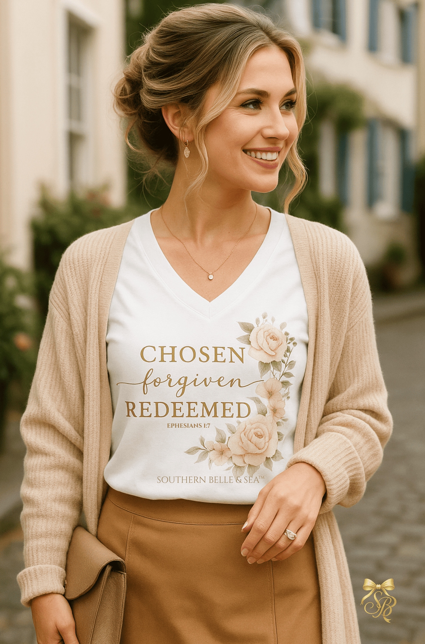 Chosen Forgiven Redeemed V - Neck — Apparel Collection | Southern Belle & Sea™ - Southern Belle & Sea