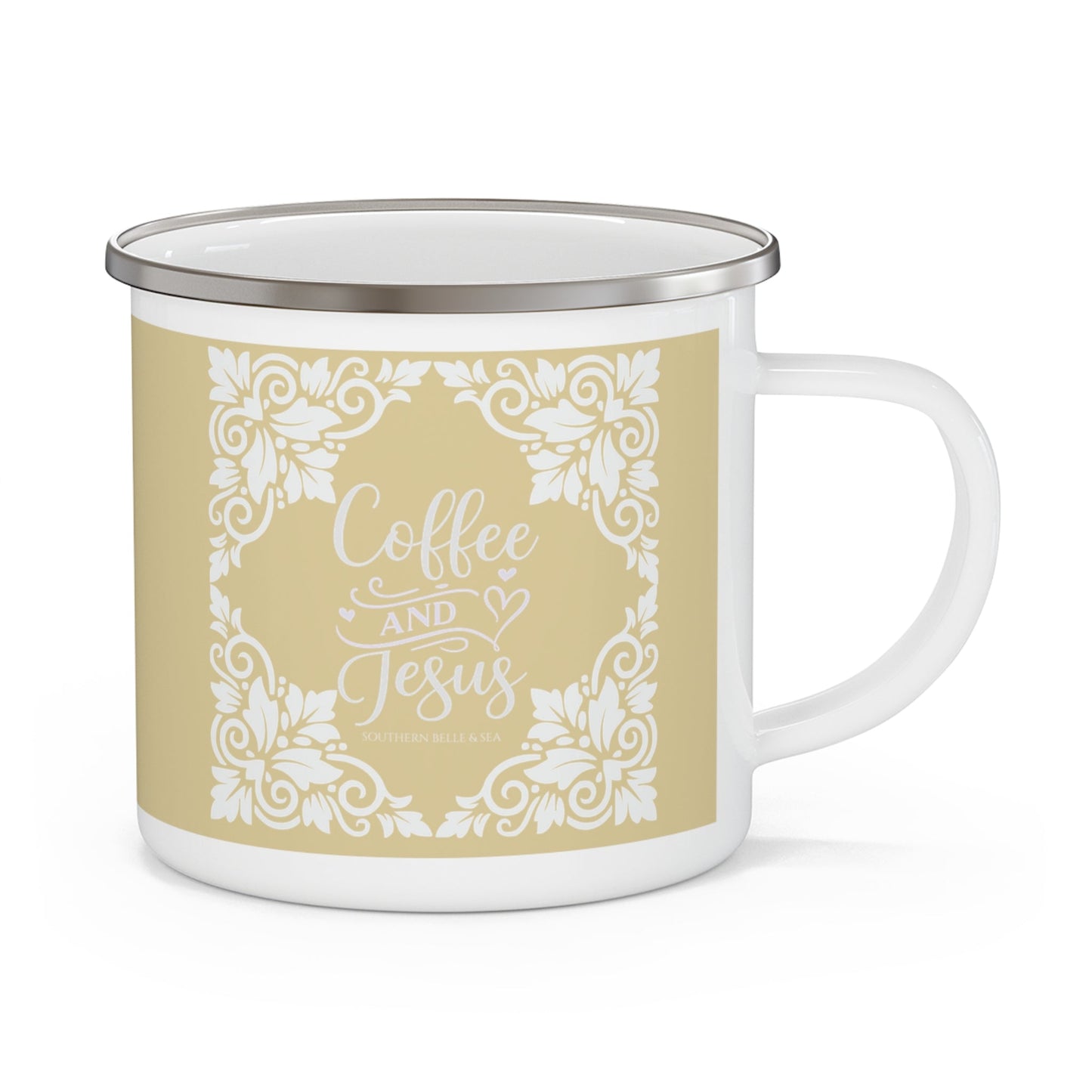 Coffee & Jesus (Buttercream Yellow) — Enamel Mug | Southern Belle & Sea™ - Southern Belle & Sea