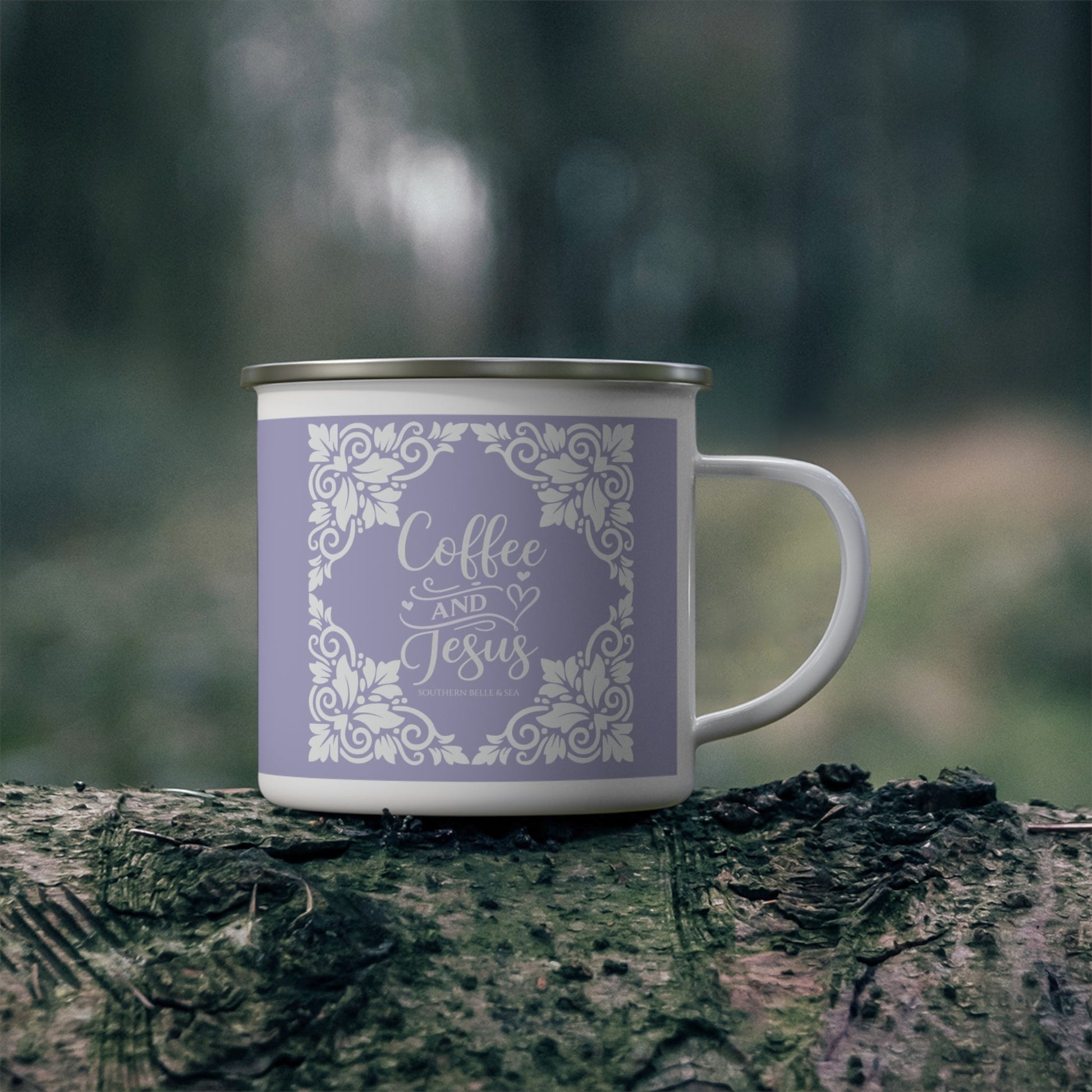 Coffee & Jesus (Lilac) — Enamel Mug | Southern Belle & Sea™ - Southern Belle & Sea