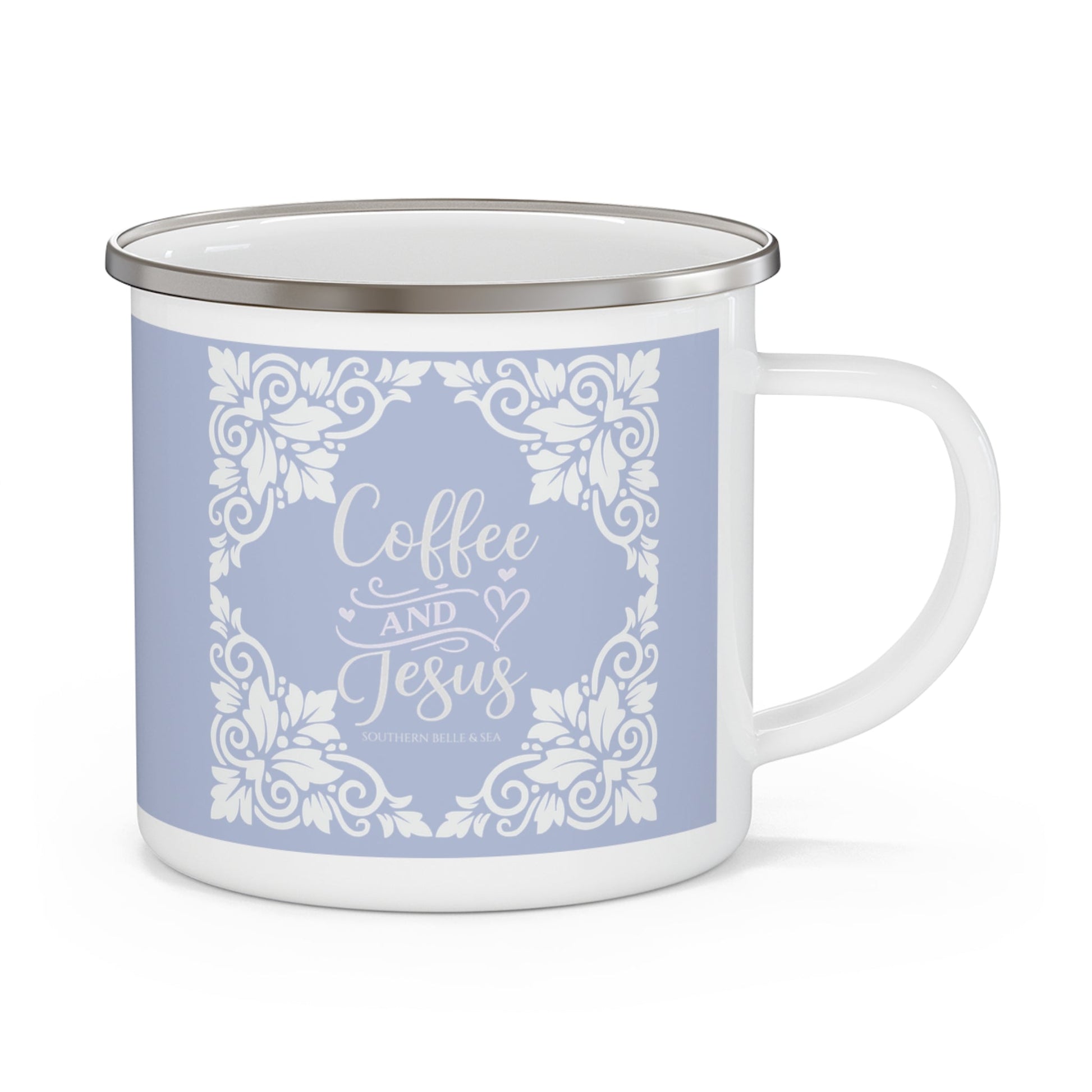 Coffee & Jesus (Periwinkle) — Enamel Mug | Southern Belle & Sea™ - Southern Belle & Sea
