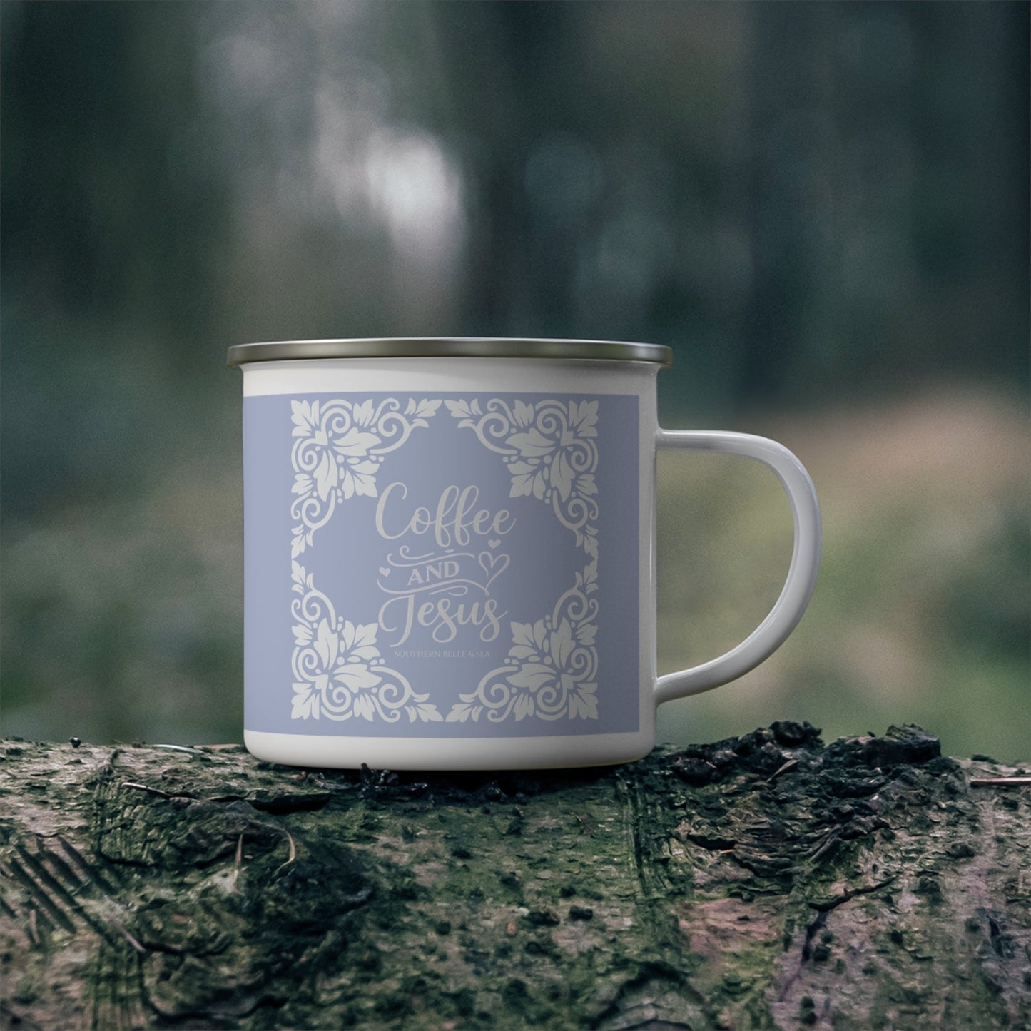 Coffee & Jesus (Periwinkle) — Enamel Mug | Southern Belle & Sea™ - Southern Belle & Sea